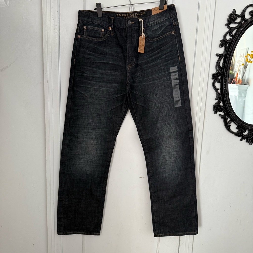 Men’s Dark Wash Jeans NWT American Eagle Relaxed Straight Fit 33x32